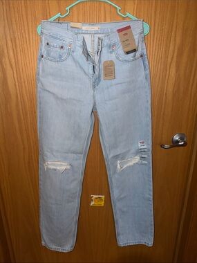 Levi's Light Blue Straight Leg Jeans with Knee Rips